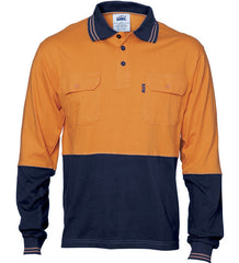 DNC HiVis Cool-Breeze 2 Tone Cotton Jersey Long Sleeve Polo With Twin Chest Pocket