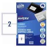 Avery Waterproof Laser Shipping Labels – 199.6 x 143.5mm, Permanent, 20 Labels (10 Sheets)
