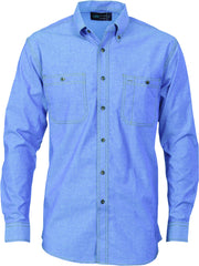 Cotton Chambray Twin Pocket Long Sleeve Shirt