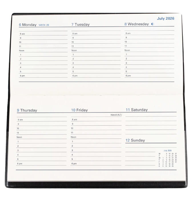 2026 Collins Belmont Slimline Diary B6/7 Week to View Portrait – Black