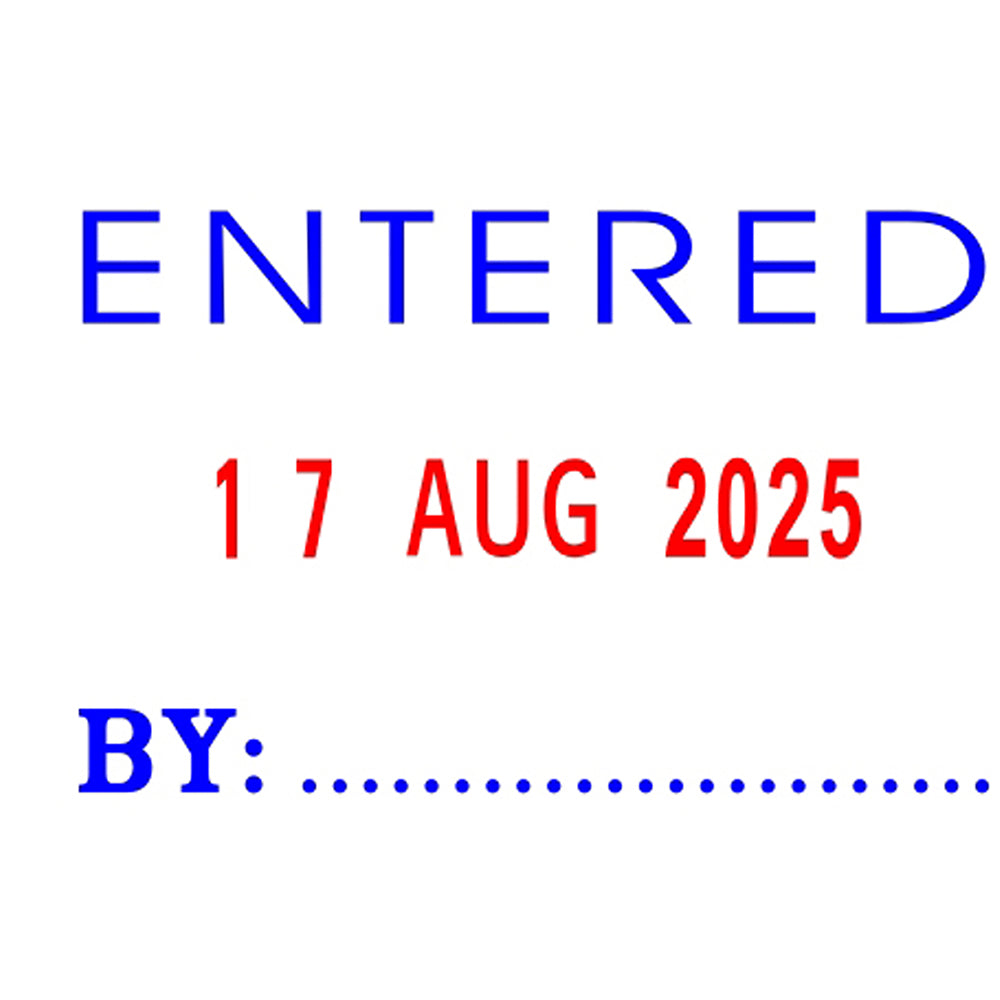 Deskmate Self-Inking Date Stamp – “Entered By”, Blue/Red