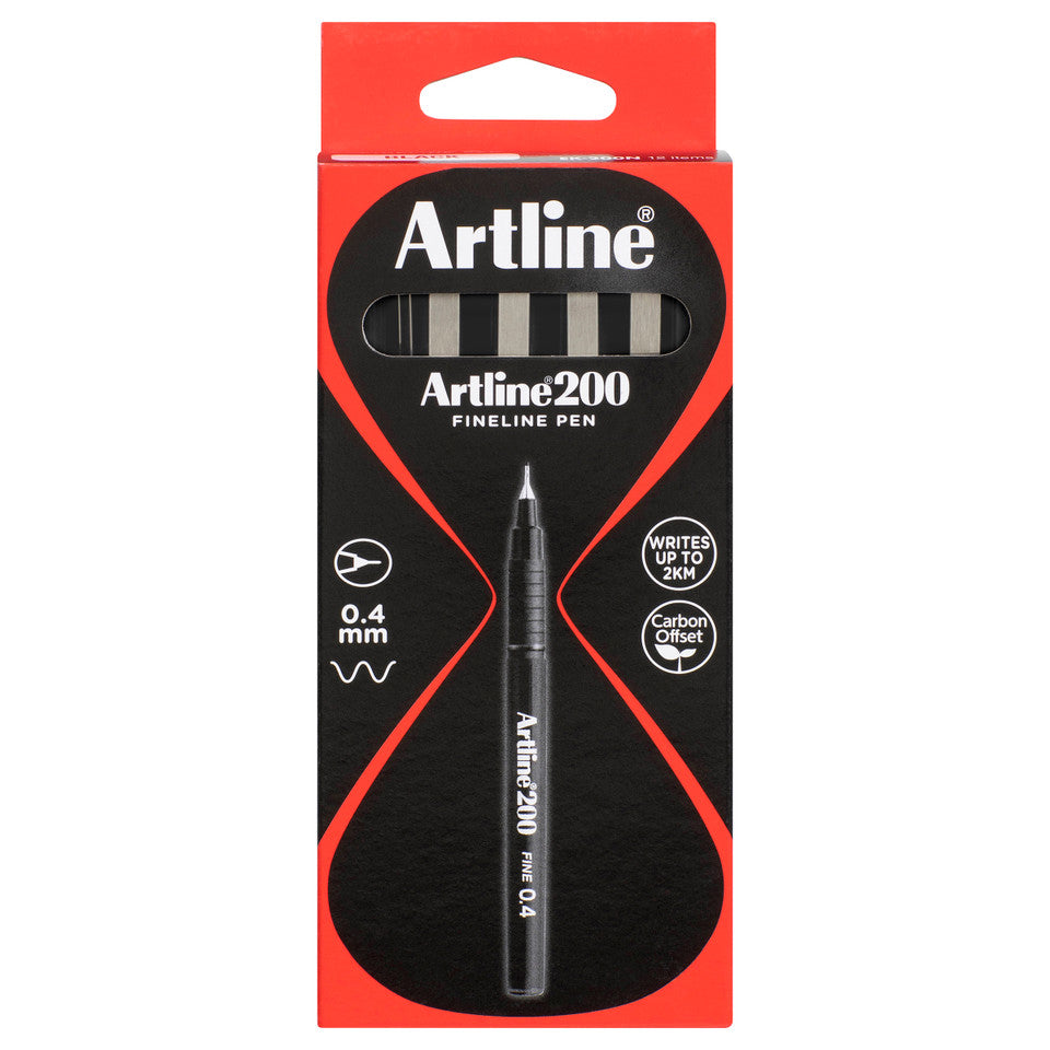 Artline 200 Fineliner Pen 0.4 mm – Black (Box of 12)