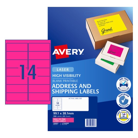 Avery Laser High Visibility Address Labels Assorted Colours 99.1x38.1mm