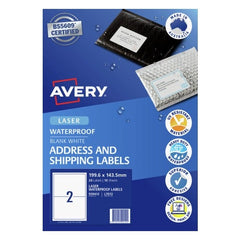 Avery Waterproof Laser Shipping Labels – 199.6 x 143.5mm, Permanent, 20 Labels (10 Sheets)